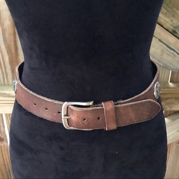 Zep-Pro Auburn Full Grain Leather Belt with Silver Metal AU Conchos Size L - Picture 2 of 6